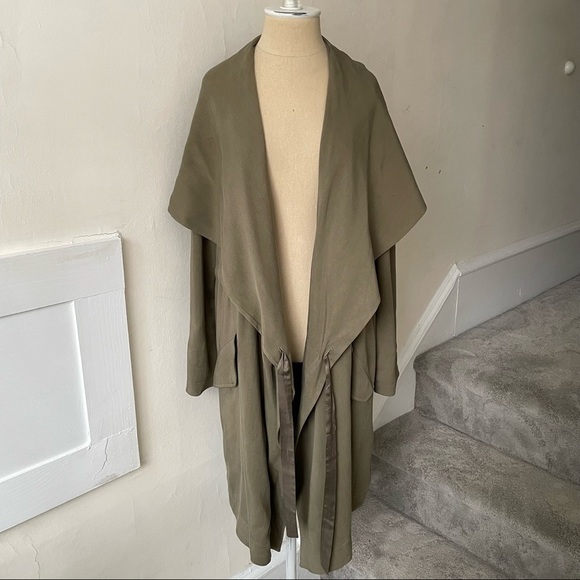 AllSaints Dark Sage Green Gray Lyocell Cupro Hooded Multi Wear Pelya Parka EUC 8 - Picture 5 of 12